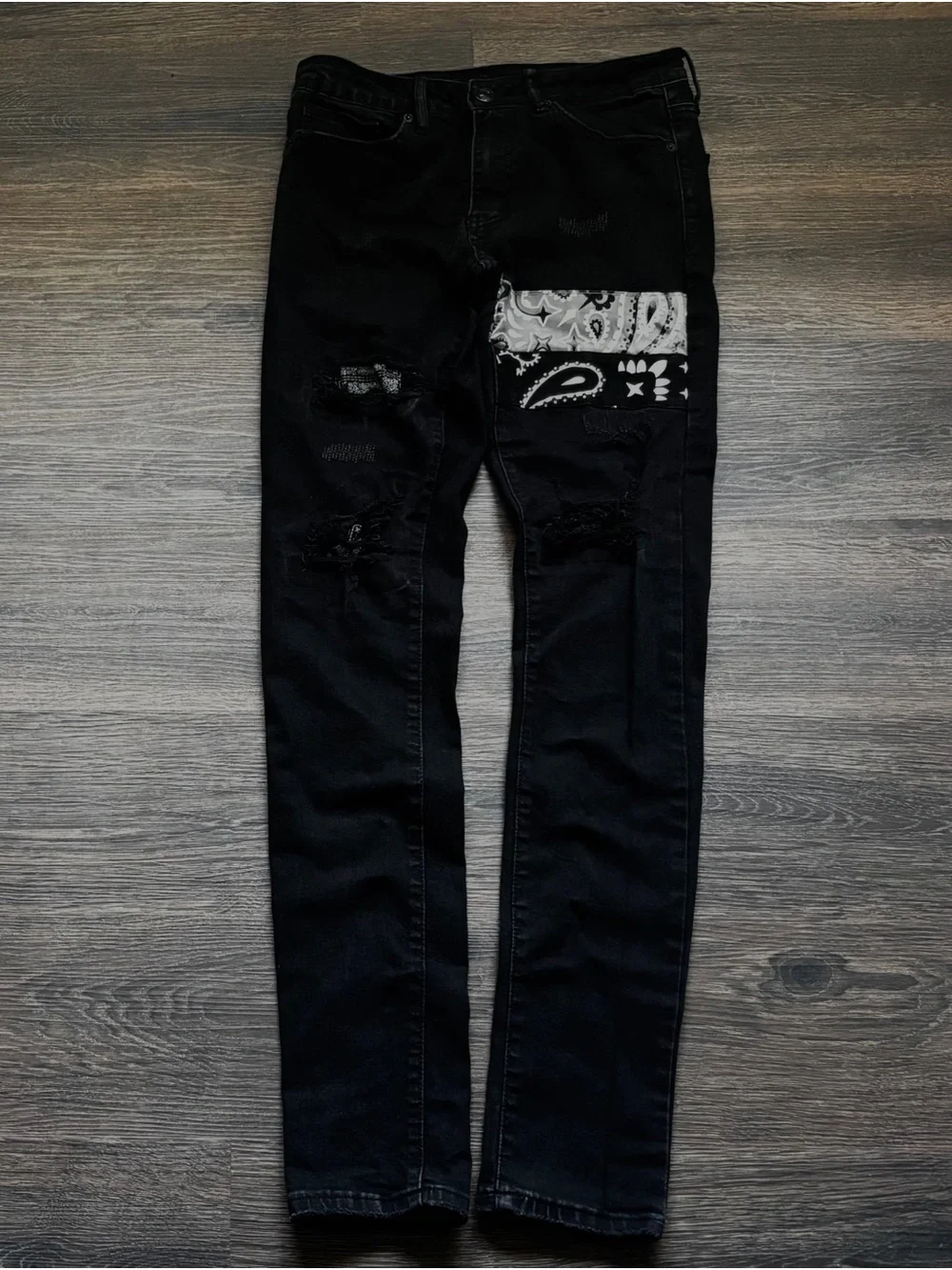 Black ripped Jeans with Bandana Patch